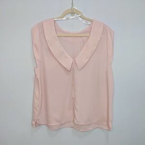 Eloquii Blouse Womens 18 Plus Size Sleeveless Collared V Neck Light Pink